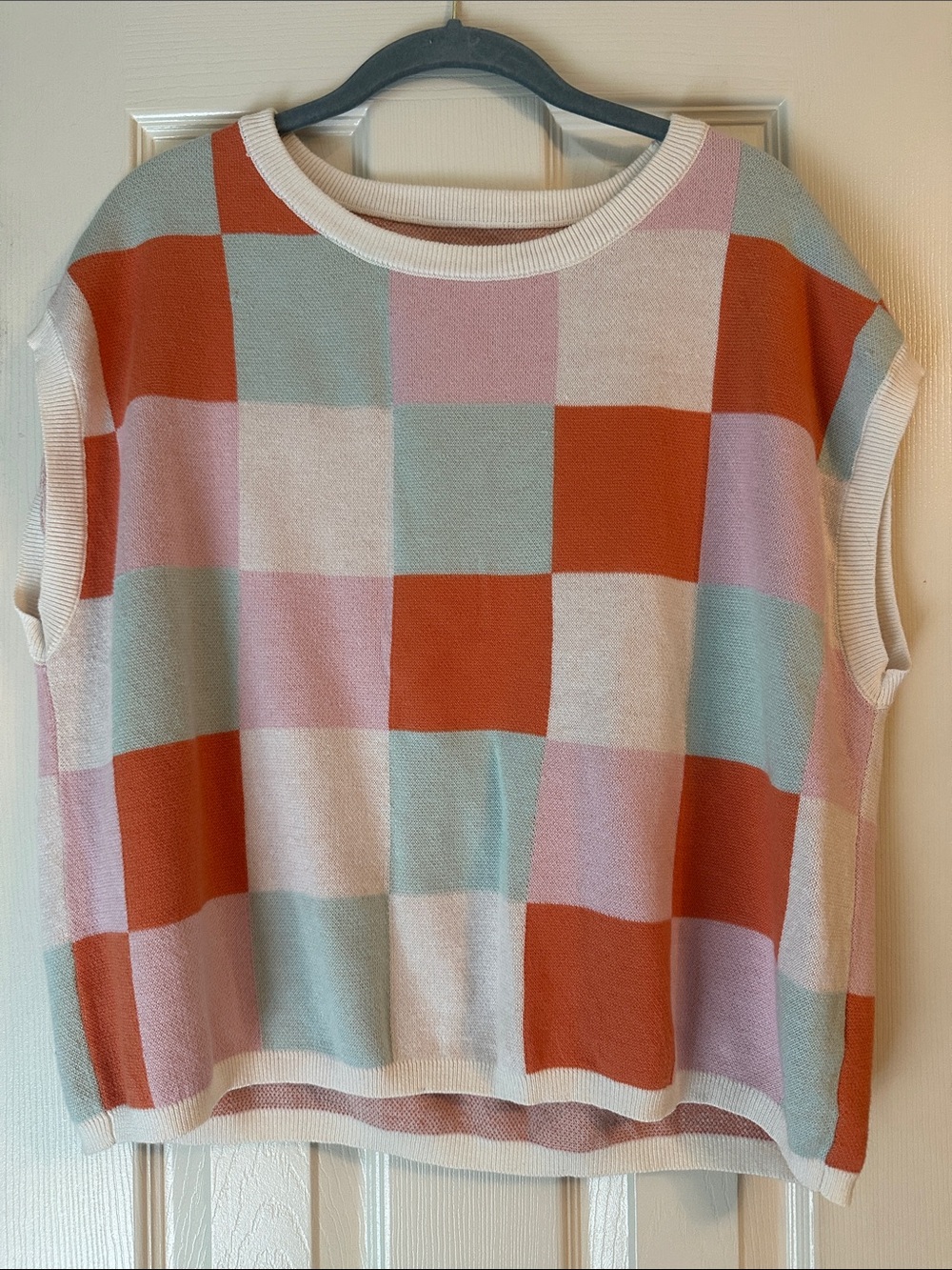 Pastel Checker Knit Sleeveless Top - Coral, Mint, Pink, Cream